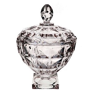 POTICHE AQUAMARINE COM PE EM CRISTAL  D17,5XA25CM COR FUME
