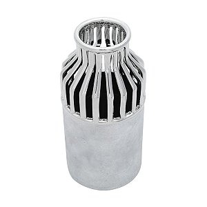 VASO DECORATIVO CERÂMICA PRATEADO/CINZA 13x28cm