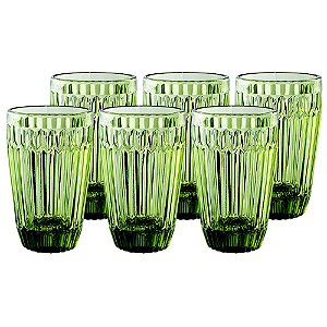 JOGO DE 6 COPOS BRETAGNE EM VIDRO 355ML A13CM COR VERDE