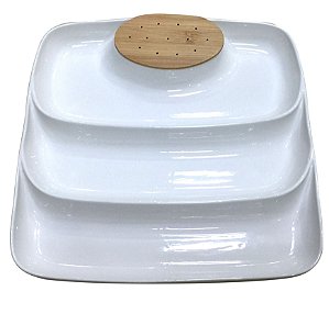JG PETISQUEIRA PORCELANA C/3 DIVISÕES E SUPORTE EM BAMBU