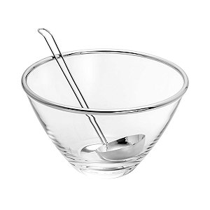 COMPOTEIRA DE VIDRO C/CONCHA DE AÇO INOX PLANET 21,5X13CM