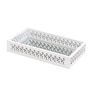 BANDEJA DE MADEIRA LAQUEADA BRANCO C/ESPELHO 32X18,5X4,5cm