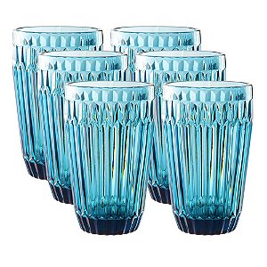 JOGO DE 6 COPOS BRETAGNE EM VIDRO 355ML A13CM COR AZUL
