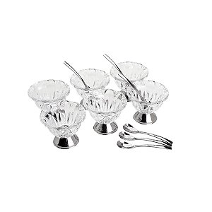 CJ 6 BOWLS DE CRISTAL P/SOBREMESA C/6 COLHERES DE AÇO INOX LOUISE