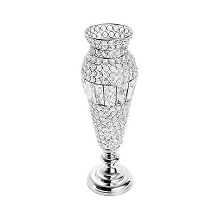 VASO COM PÉ DE FERRO E CRISTAIS PRATEADO 46CM