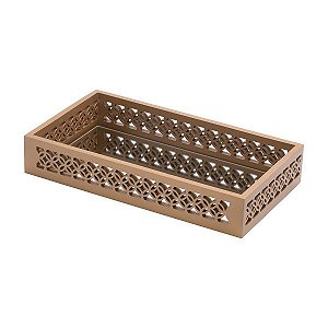 BANDEJA DE MADEIRA LAQUEADA OURO VELHO C/ESPELHO 32X18,5X4,5cm