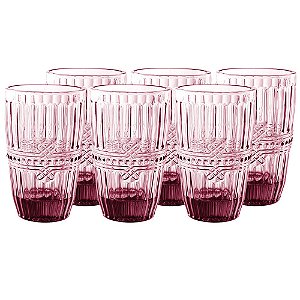JOGO DE 6 COPOS FRATELLO EM VIDRO 355ML A13CM COR ROXA