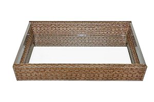 BANDEJA ESPELHADA EM INOX E RATTAN 44.5X30X6CM