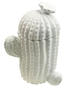 POTICHE DECORATIVO EM CERÂMICA CACTUS 19CM BRANCO