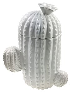 POTICHE DECORATIVO EM CERÂMICA CACTUS 26,7CM BRANCO