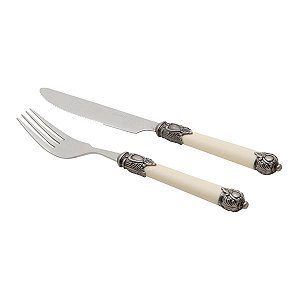 CJ P/CHURRASCO DE AÇO INOX CABO RESINADO MADRAS MARFIM