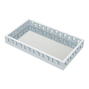 BANDEJA DE MADEIRA LAQUEADA AZUL C/ESPELHO 32X18,5X4,5cm