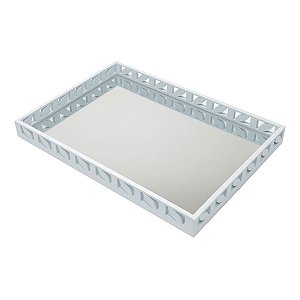 BANDEJA DE MADEIRA LAQUEADA AZUL C/ESPELHO 47X34X4,5cm
