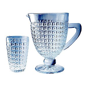 JOGO PARA REFRESCO 7 PECAS CHEVALIER EM VIDRO (1L+6X355ML) AZUL LUSTER