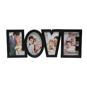 PORTA RETRATO LOVE P/ 4 FOTOS 10X15 PRETO
