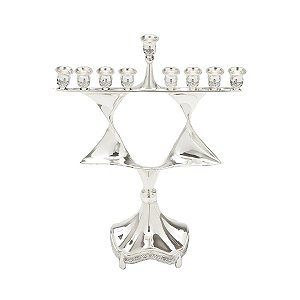 CANDELABRO ORNAMENTAL HANUKIAH PRATEADO DE ZINCO