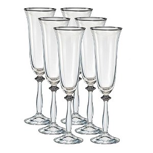 JOGO DE 6 TACAS PARA CHAMPANHE ANGELA PLATINUM RIM EM CRISTAL ECOLOGICO 190ML A24,5CM