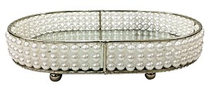 BANDEJA PEARL OVAL EM METAL NIQUELADO ESPELHADA 28X19X4.5CM