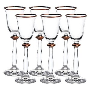 JOGO DE 6 TACAS PARA LICOR ANGELA BRONZE RIM EM CRISTAL ECOLOGICO 60ML A17CM