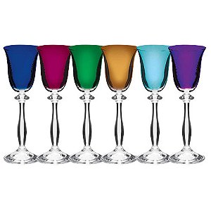 JOGO DE 6 TACAS PARA LICOR ANGELA DECORADA EM CRISTAL ECOLOGICO 60ML A17CM COLORIDA