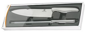 JOGO DE FACA E CHAIRA EM ACO INOX COM CABO SANDUICHE