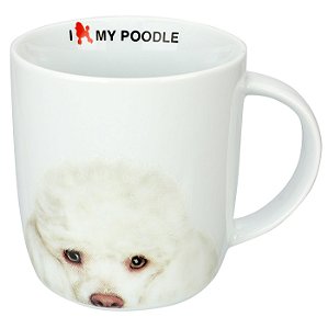 CANECA I LOVE MY PET POODLE EM PORCELANA 340ML