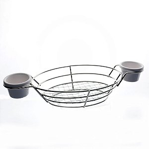 CESTA OVAL EM ACO INOX COM 2 MOLHEIRAS EM MELAMINA L34,5XP15XA6CM COR PRATA