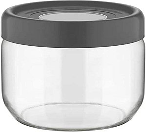 PORTA MANTIMENTO REDONDO RING EM VIDRO COM TAMPA EM PLASTICO COR CINZA 425ML D9XA10CM