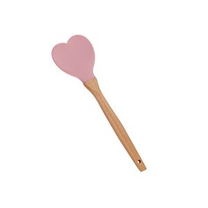 COLHER DE SILICONE C/CABO DE BAMBU HEART ROSA 27cm