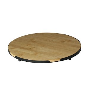 BANDEJA REDONDA BAMBU MOLDURA METAL 28x28x2,5cm