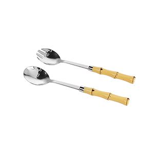 CJ 2PC P/SALADA AÇO INOX C/CABO PLÁSTICO BAMBU 23,2cm