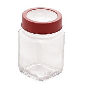POTE VIDRO BOROSILICATO C/TAMPA DE ACRÍLICO VERMELHA 350ml