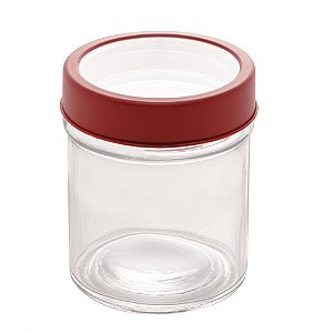 POTE VIDRO BOROSILICATO C/TAMPA ACRÍLICO VERMELHA 300ml