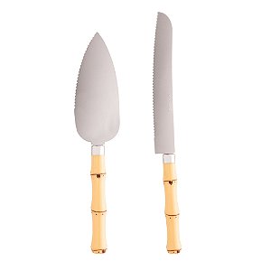 CJ 2PC P/BOLO DE AÇO INOX C/CABO DE PLÁSTICO BAMBU 25 E 21cm