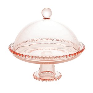 PRATO CRISTAL C/PÉ E TAMPA PEARL ROSA 20x18cm