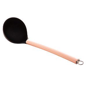 CONCHA DE NYLON PRETA C/CABO DE AÇO INOX ROSÉ 30cm