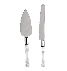 CJ 2PC P/BOLO AÇO INOX C/CABO PLÁSTICO BAMBU 27,5cm/23,5cm