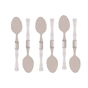 CJ 6 COLHERES P/CHÁ AÇO INOX C/CABO PLÁSTICO BAMBU 17cm