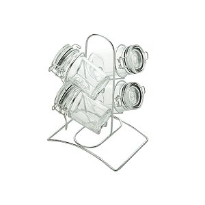 CJ 4PC TEMPEROS C/TAMPA HERMÉTICA SUPORTE  AÇO CROMADO 65ml
