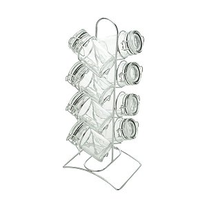 CJ 8PC TEMPEROS C/TAMPA HERMÉTICA SUPORTE AÇO CROMADO 65ml
