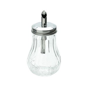 AÇUCAREIRO DE VIDRO C/TAMPA DE AÇO INOX 7,5x14cm