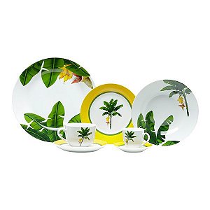 APARELHO JANTAR 42PC PORCELANA SUPER WHITE FOLHA BANANEIRA