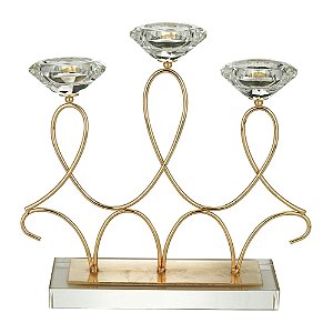 CANDELABRO METAL P/3 VELAS DOURADO 28x8x26cm