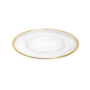 SOUSPLAT DE VIDRO C/CORDÃO CROISE DOURADO 35cm