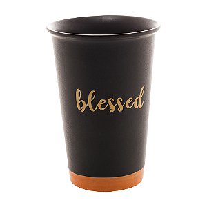 COPO CERÂMICA BLESSED PRETO MATT/LARANJA 400ml