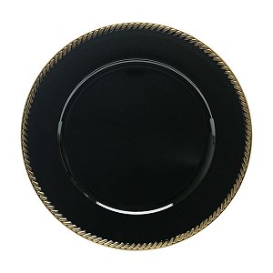 CJ 6 SOUSPLATS DE PLÁSTICO BORDADO PRETO 33cm