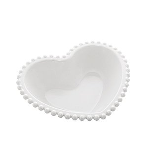 SALADEIRA PORCELANA CORAÇÃO BEADS BRANCO 18x15x5cm