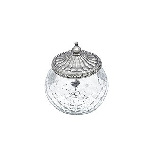 POTICHE DECORATIVO DE VIDRO E ZAMAC PRATEADO 10,5x10,5cm