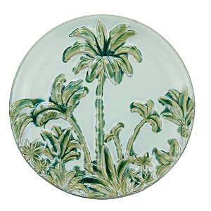 CENTRO MESA DECORATIVO CERÂMICA PALMEIRA BRANCO/VERDE 36x4