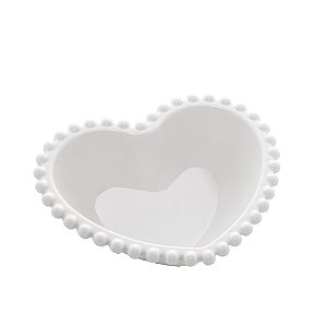 CJ 2 BOWLS PORCELANA CORAÇÃO BEADS BRANCO 15x13x5cm